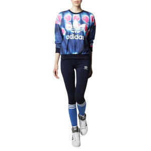 Adidas Blue Pink Tie-Dye Trefoil Logo Crew Neck Sweatshirt